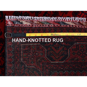 2'9"x3'10" Berry Red, Afghan Khamyab With Tribal Design, Hand Knotted, Soft Wool, Veggie Dyes, Mat, Sample, Oriental Rug FWR4248