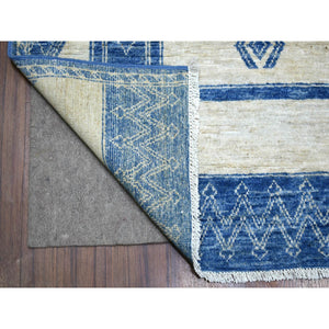 5'10"x8'9" Denim Blue, Fine Peshawar With Intricate Geometric Motifs, Hand Knotted, Densely Woven, Soft And Shiny Wool Oriental Rug FWR425604