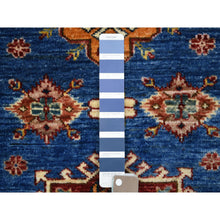 Load image into Gallery viewer, 2&#39;8&quot;x9&#39;6&quot; Denim Blue, Hand Knotted Afghan Super Kazak With Geometric Medallion Design, Natural Dyes 100% Wool Runner Oriental Rug FWR425796