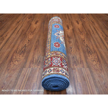 Load image into Gallery viewer, 2&#39;8&quot;x9&#39;6&quot; Denim Blue, Hand Knotted Afghan Super Kazak With Geometric Medallion Design, Natural Dyes 100% Wool Runner Oriental Rug FWR425796