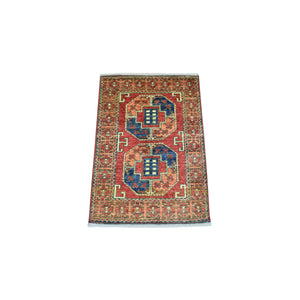 2'x2'10" Brick Red, Natural Dyes, Afghan Ersari with Elephant Feet Design, Hand Knotted, Pure Wool Oriental Rug FWR425856