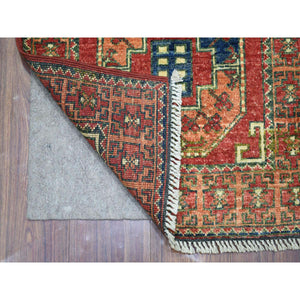 2'x2'10" Brick Red, Natural Dyes, Afghan Ersari with Elephant Feet Design, Hand Knotted, Pure Wool Oriental Rug FWR425856