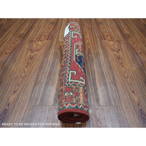 2'x2'10" Brick Red, Natural Dyes, Afghan Ersari with Elephant Feet Design, Hand Knotted, Pure Wool Oriental Rug FWR425856