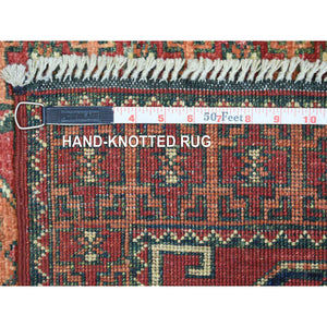 2'x2'10" Brick Red, Natural Dyes, Afghan Ersari with Elephant Feet Design, Hand Knotted, Pure Wool Oriental Rug FWR425856
