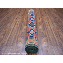 Load image into Gallery viewer, 4&#39;x9&#39;8&quot; Olive Green, Natural Dyes, Hand Knotted, Turkeman Ersari With Tribal Design, Soft And Pure Wool Wide Runner Oriental Rug FWR425958