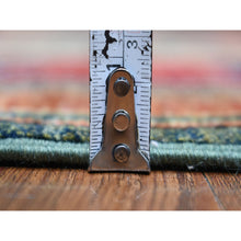Load image into Gallery viewer, 4&#39;x9&#39;8&quot; Olive Green, Natural Dyes, Hand Knotted, Turkeman Ersari With Tribal Design, Soft And Pure Wool Wide Runner Oriental Rug FWR425958