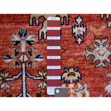 Load image into Gallery viewer, 4&#39;x9&#39;7&quot; Coral Red Afghan Ersari With Large Elements Design, Natural Dyes, Hand Knotted, Soft And Shiny Wool Wide Runner Oriental Rug FWR425964