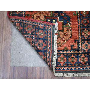 2'1"x2'10" Coral Red Natural Dyes, Afghan Ersari With Elephant Feet Design. Hand Knotted, Pure Wool Oriental Rug FWR426132