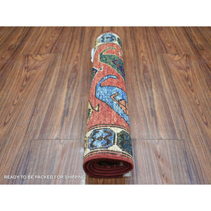 1'10"x3' Brick Red Afghan Ersari with Boteh Design, Hand Knotted, Natural Dyes, Soft and Shiny Wool Oriental Rug FWR426288