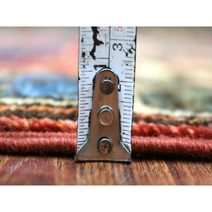 1'10"x3' Brick Red Afghan Ersari with Boteh Design, Hand Knotted, Natural Dyes, Soft and Shiny Wool Oriental Rug FWR426288