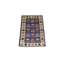 Load image into Gallery viewer, 2&#39;x3&#39; Navy Blue, Hand Knotted Natural Dyes, Turkeman Ersari with Tribal Design, Soft and Shiny Wool Oriental Rug FWR426312
