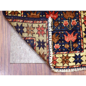 2'x3' Navy Blue, Hand Knotted Natural Dyes, Turkeman Ersari with Tribal Design, Soft and Shiny Wool Oriental Rug FWR426312