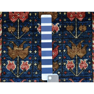 2'x3' Navy Blue, Hand Knotted Natural Dyes, Turkeman Ersari with Tribal Design, Soft and Shiny Wool Oriental Rug FWR426312