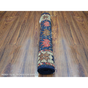 2'x3' Navy Blue, Hand Knotted Natural Dyes, Turkeman Ersari with Tribal Design, Soft and Shiny Wool Oriental Rug FWR426312