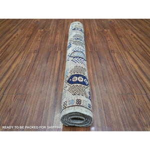 3'3"x4'10" Gray Hand Knotted, Natural Dyes Afghan Ersari With Tribal Design Soft And Shiny Wool Oriental Rug FWR426426