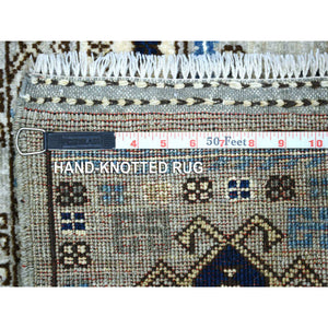 3'3"x4'10" Gray Hand Knotted, Natural Dyes Afghan Ersari With Tribal Design Soft And Shiny Wool Oriental Rug FWR426426