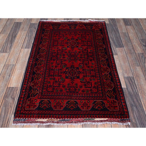2'7"x4'2" Angels Red, Afghan Khamyab With Tribal Design, Soft And Shiny Wool, Vegetable Dyes, Hand Knotted, Mat, Sample, Oriental Rug FWR4260