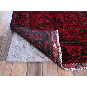2'7"x4'2" Angels Red, Afghan Khamyab With Tribal Design, Soft And Shiny Wool, Vegetable Dyes, Hand Knotted, Mat, Sample, Oriental Rug FWR4260