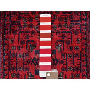 2'7"x4'2" Angels Red, Afghan Khamyab With Tribal Design, Soft And Shiny Wool, Vegetable Dyes, Hand Knotted, Mat, Sample, Oriental Rug FWR4260