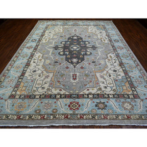 9'2"x12' Cloud Gray, Fine Peshawar With Heriz Design Natural Dyes, 100% Wool Hand Knotted, Oriental Rug FWR426792