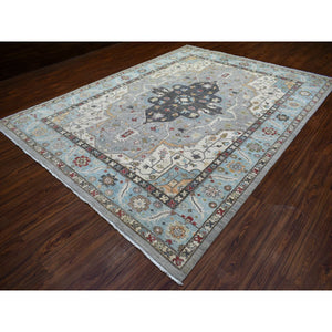 9'2"x12' Cloud Gray, Fine Peshawar With Heriz Design Natural Dyes, 100% Wool Hand Knotted, Oriental Rug FWR426792