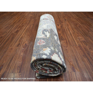 9'2"x12' Cloud Gray, Fine Peshawar With Heriz Design Natural Dyes, 100% Wool Hand Knotted, Oriental Rug FWR426792