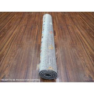 3'3"x4'9" Shades of Gray, Afghan Kashkuli Gabbeh with Little Camel Figurines, Hand Knotted, Pure Wool Oriental Rug FWR426828