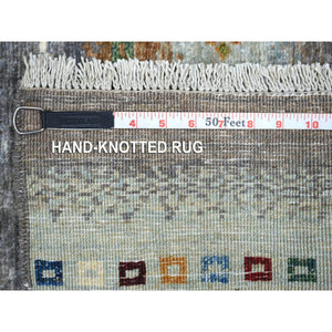3'3"x4'9" Shades of Gray, Afghan Kashkuli Gabbeh with Little Camel Figurines, Hand Knotted, Pure Wool Oriental Rug FWR426828