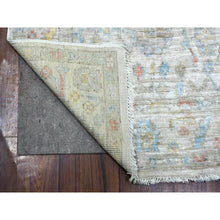 Load image into Gallery viewer, 3&#39;9&quot;x11&#39;2&quot; Gray Hand Knotted, Afghan Angora Oushak With Floral Pattern, Soft And Velvety Wool Wide Runner Oriental Rug FWR426966