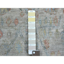 Load image into Gallery viewer, 3&#39;9&quot;x11&#39;2&quot; Gray Hand Knotted, Afghan Angora Oushak With Floral Pattern, Soft And Velvety Wool Wide Runner Oriental Rug FWR426966