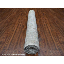 Load image into Gallery viewer, 3&#39;9&quot;x11&#39;2&quot; Gray Hand Knotted, Afghan Angora Oushak With Floral Pattern, Soft And Velvety Wool Wide Runner Oriental Rug FWR426966