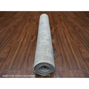 3'9"x11'2" Gray Hand Knotted, Afghan Angora Oushak With Floral Pattern, Soft And Velvety Wool Wide Runner Oriental Rug FWR426966