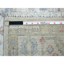 Load image into Gallery viewer, 3&#39;9&quot;x11&#39;2&quot; Gray Hand Knotted, Afghan Angora Oushak With Floral Pattern, Soft And Velvety Wool Wide Runner Oriental Rug FWR426966