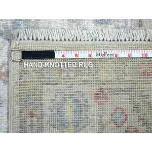 3'9"x11'2" Gray Hand Knotted, Afghan Angora Oushak With Floral Pattern, Soft And Velvety Wool Wide Runner Oriental Rug FWR426966