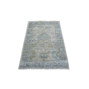 3'3"x4'10" Taupe, Hand Knotted, Afghan Angora Oushak with Leaf Design, Hand Knotted, Velvety Wool Oriental Rug FWR426972