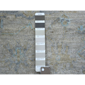 3'3"x4'10" Taupe, Hand Knotted, Afghan Angora Oushak with Leaf Design, Hand Knotted, Velvety Wool Oriental Rug FWR426972