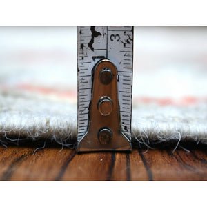 2'6"x9'7" Gray, Afghan Angora Oushak  With Pop Of Colors, Hand Knotted, Extra Soft Wool Runner Oriental Rug FWR426996