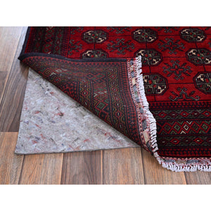 2'9"x4'4" Berry Red, Princess Bokara With Geometric Medallions Design, 100% Wool, Veggie Dyes, Hand Knotted, Mat, Sample, Oriental Rug FWR4266