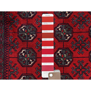 2'9"x4'4" Berry Red, Princess Bokara With Geometric Medallions Design, 100% Wool, Veggie Dyes, Hand Knotted, Mat, Sample, Oriental Rug FWR4266