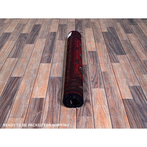 2'9"x4'4" Berry Red, Princess Bokara With Geometric Medallions Design, 100% Wool, Veggie Dyes, Hand Knotted, Mat, Sample, Oriental Rug FWR4266