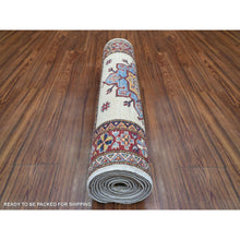 Load image into Gallery viewer, 2&#39;8&quot;x9&#39;4&quot; Ivory Natural Dyes, Afghan Super Kazak With Geometric Design, Hand Knotted Pure Wool Oriental Rug FWR427302