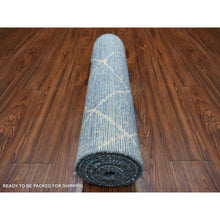 Load image into Gallery viewer, 2&#39;6&quot;x11&#39;2&quot; Denim Blue, Hand Knotted, Natural Dyes, Moroccan Berber With Criss Cross Pattern, Organic Wool, Runner Oriental Rug FWR427332