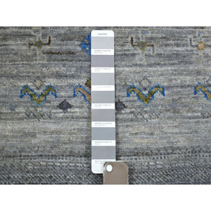 2'7"x9'8" Shades Of Gray, Afghan Kashkuli Gabbeh With Pictorial Design, Hand Knotted, Fairly Short Pile, Natural Dyes, 100% Wool Runner Oriental Rug FWR427506