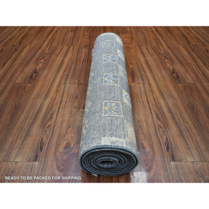 2'7"x9'8" Shades Of Gray, Afghan Kashkuli Gabbeh With Pictorial Design, Hand Knotted, Fairly Short Pile, Natural Dyes, 100% Wool Runner Oriental Rug FWR427506