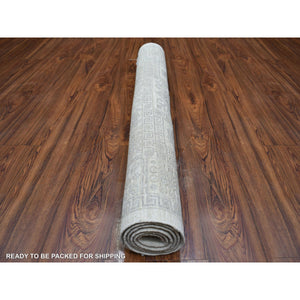 4'1"x5'9" Ivory, White Wash Peshawar With Motifs, Soft Wool Natural Dyes Hand Knotted, Oriental Rug FWR427554
