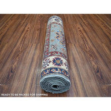 Load image into Gallery viewer, 2&#39;7&quot;x9&#39;10&quot; Light Blue, Natural Dyes Afghan Super Kazak With Geometric Medallion Design Hand Knotted Pure Wool Oriental Rug FWR427746