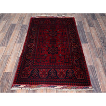 Load image into Gallery viewer, 2&#39;7&quot;x4&#39;5&quot; Carmine Red, Afghan Khamyab With Tribal Design, Soft And Velvety Wool, Hand Knotted, Vegetable Dyes, Oriental Rug FWR4272