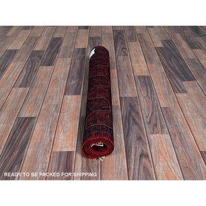 2'7"x4'5" Carmine Red, Afghan Khamyab With Tribal Design, Soft And Velvety Wool, Hand Knotted, Vegetable Dyes, Oriental Rug FWR4272