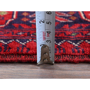 2'7"x4'5" Carmine Red, Afghan Khamyab With Tribal Design, Soft And Velvety Wool, Hand Knotted, Vegetable Dyes, Oriental Rug FWR4272