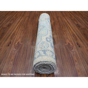 3'1"x11'9" Gray Hand Knotted, Anatolian Village Inspired With Geometric Medallion Design, Soft And Shiny Wool, Wide Runner Oriental Rug FWR427974